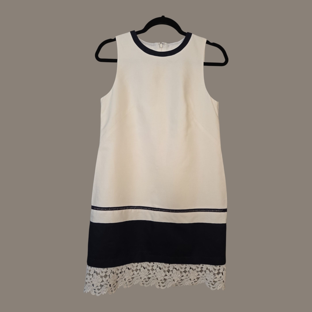Ann Taylor LOFT Cream and Black Sheath Midi Dress